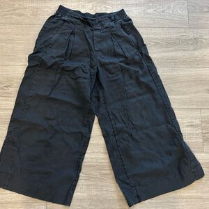 Athleta Black Linen-Blend Wide-Leg Crop Pants (Size 4)